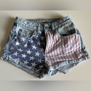Topshop Blue and White Star-Striped Jean Shorts